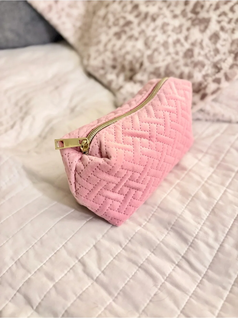 Ulta Beauty Pink Quilted Makeup Bag with Gold Zipper